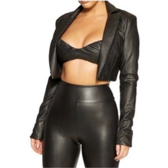 Naked Wardrobe Crop Faux Leather Jacket M - Picture 1 of 12